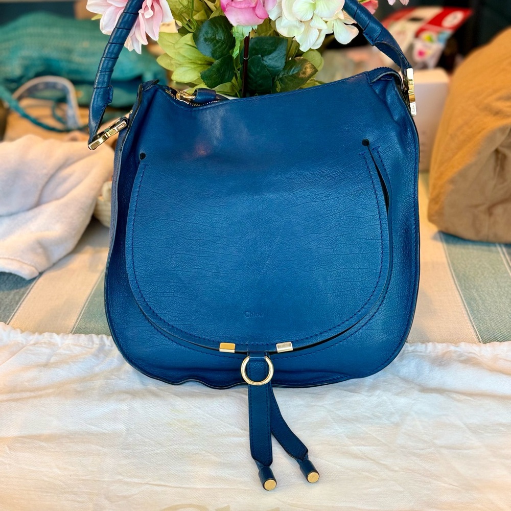 Chloe Nude Marcie Blue Leather Shoulder Bag